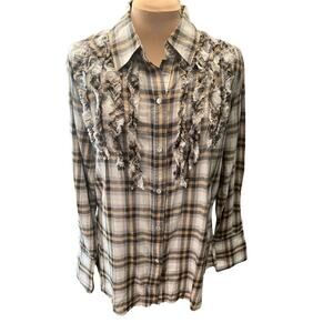 Seven7 SZ 14/16 Plaid Ruffle Western Pearl Button Up Shirt Cowgirl Yellowstone
